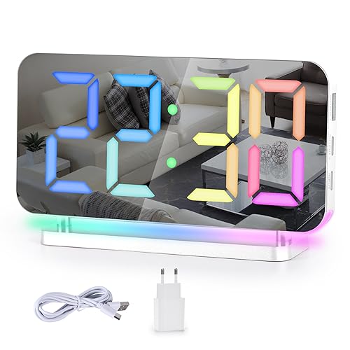 SZELAM Digital,Wecker Nachttisch,7,4" LED-Spiegeluhr mit 10 Modi RGB-Nachtlicht,11 Farben Digitalanzeige,Automatische Dimmung,USB-C-Ladeanschluss,Schreibtischuhr für Schlafzimmer,Teenager von SZELAM