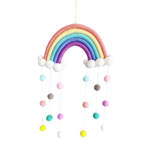 Goodchanceuk Regenbogen-Wandbehang, Makramee, Wandschmuck, Pompon, Boho, für Kinderzimmer, Kinderzimmer, Kinderzimmer… von SZETOSY