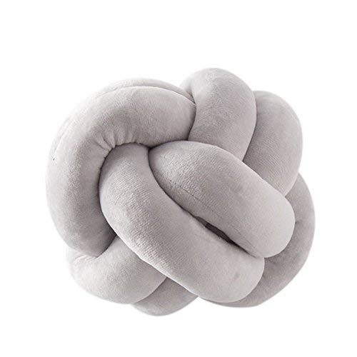 SZETOSY Knoten-Ball-Kissen - GOODCHANCEUK Knoten-Ball-Kissen-handgemachtes Baby-Haar-Kissen-Plüschtier-dekoratives Wurfs-Kissen für Schlafzimmer-Sofa-Auto-Büro-Spielraum 25x25CM Grau von SZETOSY