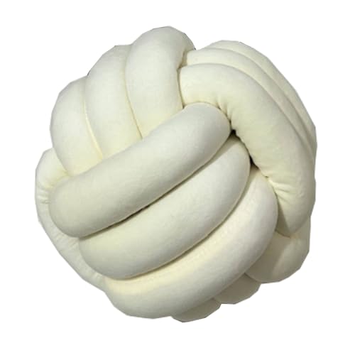 SZETOSY Knotenkissen, geknoteter Ball, Überwurfkissen, rund, Plüsch, Dekoration, Kissen für Sofa, Bett, Schlafzimmer, 25 cm, Milchweiß / Creme von SZETOSY