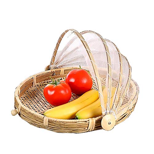 Zelt-Korb - Lebensmittel-Servierkorb, Netzkorb, handgewebt, für Picknick, Lebensmittelabdeckung, Outdoor, Schutz vor Insekten und Staub, für Obst, Gemüse, Brot, Bambus, stil 3, Dia.30cm von SZETOSY