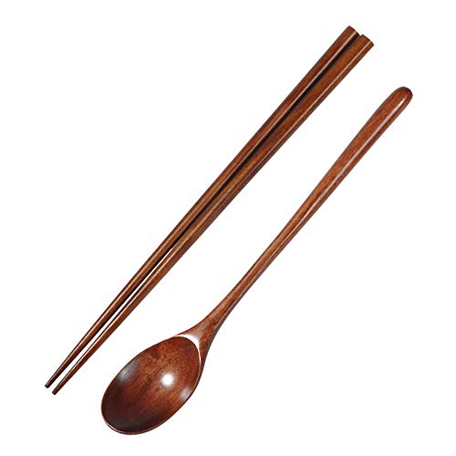 SZFRYEU Essstäbchen Löffel Set Japanische Chopsticks stäbchen aus umweltfreundlichem hölzernen Wiederverwendbare EssstäBchen Waschbar FüR GeschirrspüLer 23.5Cm EssstäBchen (Braun, One Size) von SZFRYEU