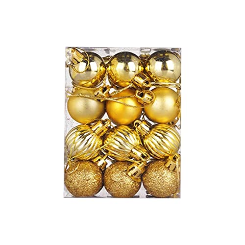 Weihnachtsbaumkugeln Gold, 24 Stück Christbaumkugeln Plastik mit Hängenden Seil, Christbaumschmuck Kugeln Klein für Innen Außen Festival Deko (30MM / 1.18'') (A, One Size) von SZFRYEU