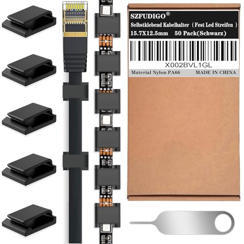 SZFUDIGO selbstklebend led streifen kabelhalter 50 Pack Schwarz。Für LED-Streifen mit einer Breite von 10 mm von SZFUDIGO