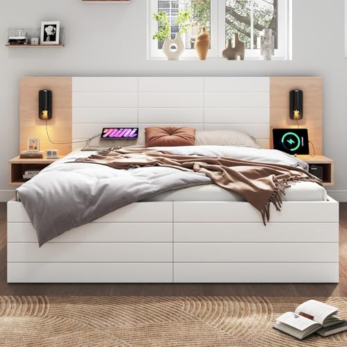 Doppelbett Holzbett Bettanlage160×200cm mit 2 Schubladen ,Kopfteil Leselicht mit USB Ladefunktion,Modernes Bett inkl.2 Nachtkommode,Bettgestell &Lattenrost235×80×207cm Set in Eiche/Weiß(Ohne Matratze) Doppelbett Holzbett Bettanlage160×200cm mit 2 Schubladen ,Kopfteil Leselicht mit USB Ladefunktion,Modernes Bett inkl.2 Nachtkommode,Bettgestell &Lattenrost235×80×207cm Set in Eiche/Weiß(Ohne Matratze) von SZGIARUY