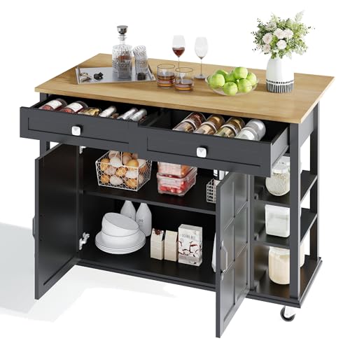 Multifunktionaler Küchenwagen mit klappbarer Arbeitsplatte, 120×65 cm erweiterbar, 2 Schubladen, geräumige Aufbewahrung, auf Rollen – Stilvoller Servierwagen für Küche, Esszimmer & Wohnzimmer von SZGIARUY
