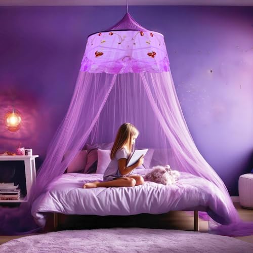 SZHTFX Princess Purple Moskito Mesh Net for Bed Large Dome Hanging Bed Canopy for Girls with Round Lace for Punch-free Installation Bed Net for Single to Double Bed Ideal for Bedroom Decorative von SZHTFX