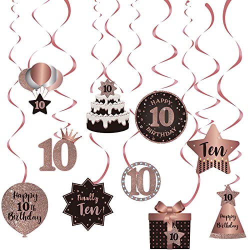 Hängende Wirbel zum 10. Geburtstag, Deckendekoration, 10 Folien-Hängewirbel mit Aussparungen, für 10 Jahre, Roségold, Geburtstagsparty-Dekorationen von SZHUIHER
