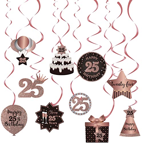 Happy 25th Birthday Party Hängende Wirbel Bachläufe Deckendekorationen, Feier 25 Folie hängende Wirbel mit Aussparungen für 25 Jahre alt Rose Gold Geburtstag Party Dekorationen Supplies von SZHUIHER