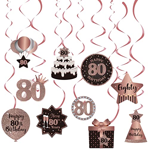 Party-Hängewirbel zum 80. Geburtstag, Deckendekoration, 80 Stück, Folien-Hängewirbel mit Ausschnitten für 80 Jahre, Roségold, Geburtstagsparty-Dekorationen von SZHUIHER