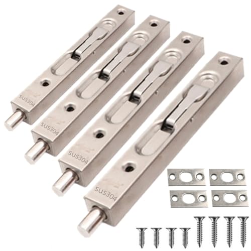 szhdxsy Versteckter Riegel und Riegel, 304 Edelstahl, 202 cm, Sicherheitsriegel, Doppeltürhebel, bündiger Riegel, französische Türschieberriegel, Silber (4er-Pack) (Silber) von SZHuiDaXing
