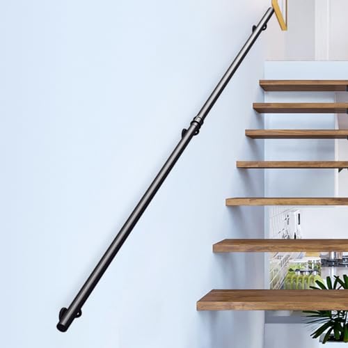SZITW 30 cm – 600 cm Schwarze Handläufe aus rundem Rohr für den Innen- und Außenbereich, Handläufe für Treppengeländer, wandmontierte Stützstangen, rutschfestes Geländer-Set (9 Fuß/270 cm) von SZITW