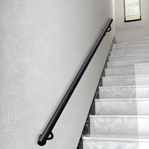 SZITW An der Wand montierte Handläufe, schmiedeeisernes Treppengeländer schwarz mit Wandhalterungen, Lofttreppen-Handläufe, Korridor-Stützstange 1 m 1,5 m 2 m 2,5 m 3 m Treppengeländer (2,6 Fuß/80 von SZITW