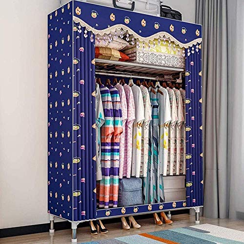 SZITW Canvas-Garderobe Tragbarer Kleiderschrank Stoffgarderobe Mit 1 Kleiderstange, 2 Regalen Für Schlafzimmer, Wohnzimmer,B von SZITW