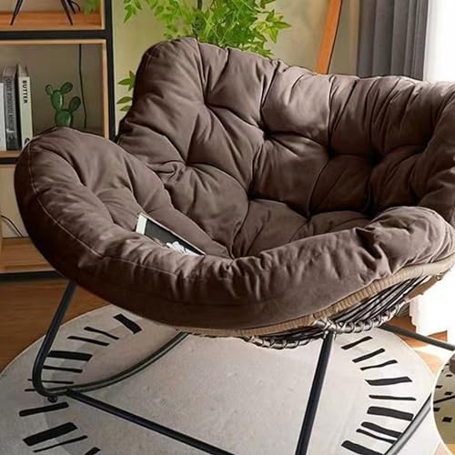 SZITW Freizeit-Schaukelstuhl- und Fußhocker-Set, übergroßer Terrassen-Liegestuhl, bequemer gepolsterter Schaukelstuhl mit dickem Kissen, moderner Loungesessel (Kaffee mit Pedalen) von SZITW