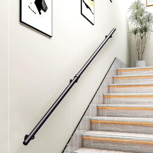 SZITW Handläufe für Treppen, 30–600 cm, schwarzer Handlauf aus rundem Rohr, Handläufe aus Schmiedeeisen für Treppengeländer mit Wandhalterungen, Stützsatz für Industriegeländer (540 cm) von SZITW