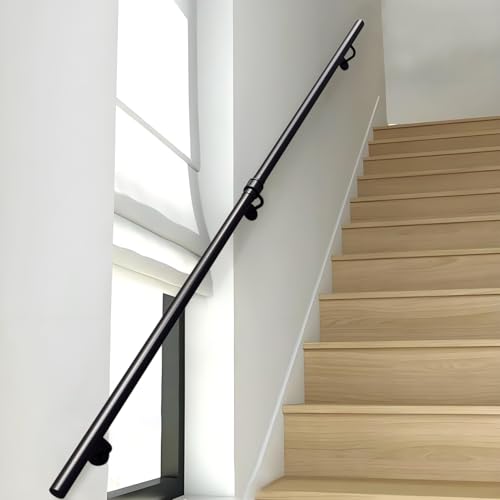 SZITW Rundrohr-Handlauf für die Wand, 1 Fuß – 20 Fuß, Bausatz, Rutschfester Industrie-Handlauf aus Eisen für Außentreppen oder Innentreppen, Schwarze Haltegriff-Stützstange (150 cm) von SZITW