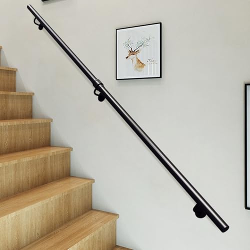 SZITW Schwarzer Handlauf für Treppen – 1 m, 1,5 m, 2 m, 2,5 m, 3 m, rutschfeste Handläufe aus rundem Rohr, Treppengeländer zur Wandmontage, Handläufe für drinnen und draußen (60 cm) von SZITW