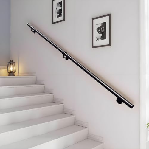 SZITW Treppengeländer-Handlauf, schwarzes Rundrohr, 1 m, 1,5 m, 2 m, 2,5 m, 3 m, Wandmontagegeländer mit Metallhalterungen und Schrauben, Eisengeländer für Innentreppen oder Außenstufen (12 Fuß/36 SZITW Treppengeländer-Handlauf, schwarzes Rundrohr, 1 m, 1,5 m, 2 m, 2,5 m, 3 m, Wandmontagegeländer mit Metallhalterungen und Schrauben, Eisengeländer für Innentreppen oder Außenstufen (12 Fuß/36 von SZITW