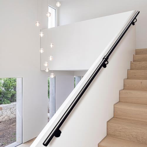 SZITW Treppengeländer-Stützsatz, 1,2 m 1,5 m 2 m 2,5 m 3 m 3,6 m 4 m moderner Industrie-Handlauf aus rundem Rohr, an der Wand montiertes Balustraden-Haltegriffgeländer (9,2 Fuß/280 cm) von SZITW