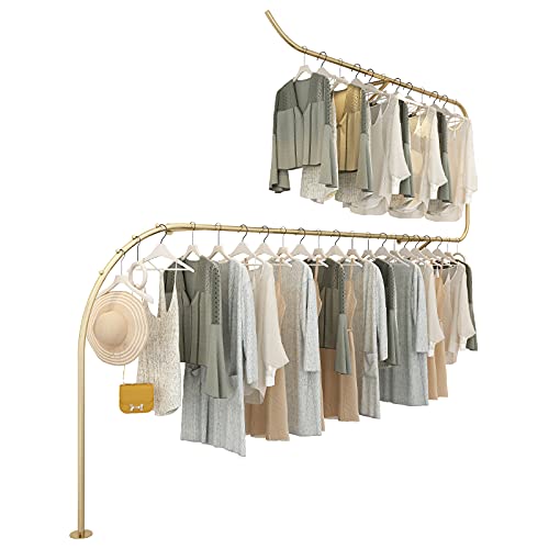 SZITW Wandmontierter Ausstellungsständer für Bekleidungsgeschäfte, Gold, Wandregale aus Eisenmetall für Bekleidungsgeschäfte, Kleiderständer für Herren, Damen, Kinder, Einzelhandel, gewerbliche Kl SZITW Wandmontierter Ausstellungsständer für Bekleidungsgeschäfte, Gold, Wandregale aus Eisenmetall für Bekleidungsgeschäfte, Kleiderständer für Herren, Damen, Kinder, Einzelhandel, gewerbliche Kl von SZITW