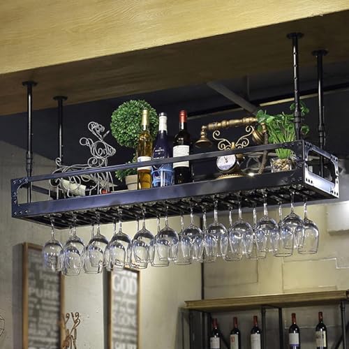 SZITW Weinregale, an der Decke hängendes Weinglasregal, Weinflaschenhalter, Dekoration, Stielglas, Kelchregal für Bars, Kelch (Farbe: Noir, Größe: 120 x 35 cm) von SZITW