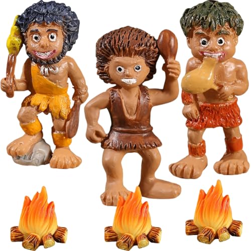 6 Stück Primitiven - Miniatur Lagerfeuer, Menschlichen Modellen und Mini Dschungeltieren Höhlenmensch Figuren Emulation Primitives Modell, Native Figuren Modelldekorationen Miniatur Kit Action Figure von SZJFYMQ