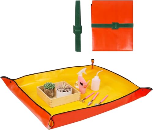 Pflanzmatte 100×100cm Umtopfmatte Indoor, wasserdichte Pflanzmatte mit 2 Kabelbinder,Gelb, für drin Pflanzen Sukkulenten von SZKKQKJ