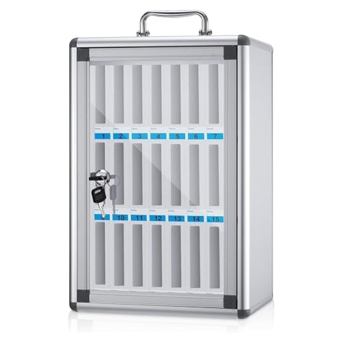 SZKTHD 24/36/48/60 Steckplätze Wandmontierter Silberner Handyschrank Handyschließfach Handysafe Für Klassenzimmer, Werkstätten Und Sporthallen(24) von SZKTHD