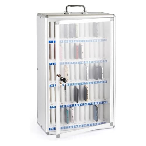 SZKTHD 24/36/48/60 Steckplätze Wandmontierter Silberner Handyschrank Handyschließfach Handysafe Für Klassenzimmer, Werkstätten Und Sporthallen(60) von SZKTHD