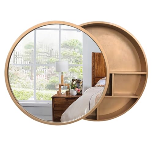 SZKTHD Badezimmer-Spiegelschrank, Wandmontage, runder Spiegelschrank, Badezimmerspiegel mit Aufbewahrungsregal, Badezimmer-Aufbewahrungsschrank mit Spiegel (Gold, 60 cm) von SZKTHD