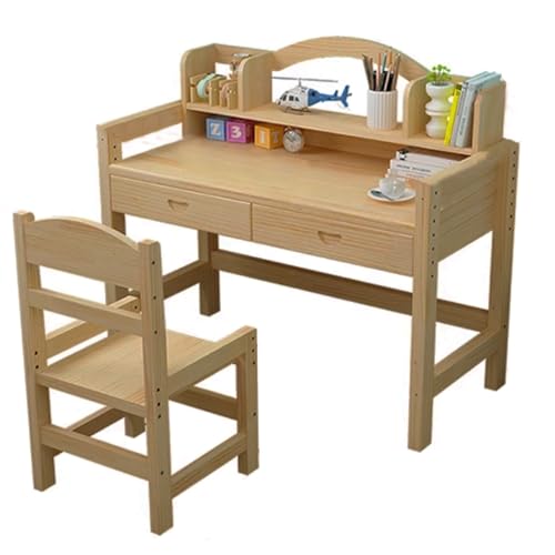 SZKTHD Kinder-Studiertisch Und Stuhl-Set Schüler-Lese- Schreib- Maltisch Home-Office-Schreibtisch Mit Bücherregal Kiefernholzmaterial Keine Farbe(100x50x75cm) von SZKTHD