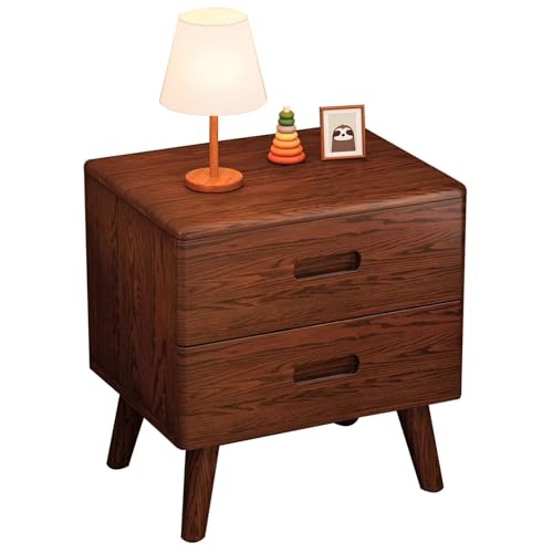 SZKTHD Nachttisch Aus Massivholz Schlafzimmer-Nachttisch Mit Zwei Schubladen Aufbewahrungsschrank Aus Kautschukholz(Brown) von SZKTHD