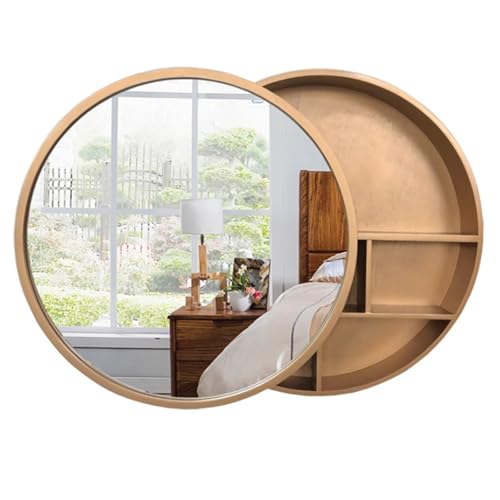 SZKTHD Runder Spiegelschrank 50/60/70 cm Wandschrank Spiegelschrank Mit Push-Pul-Funktion, 1 Tür Mit 3 Ablagen Für Badezimmer Und Waschraum(Gold,50cm/19.7inches) von SZKTHD