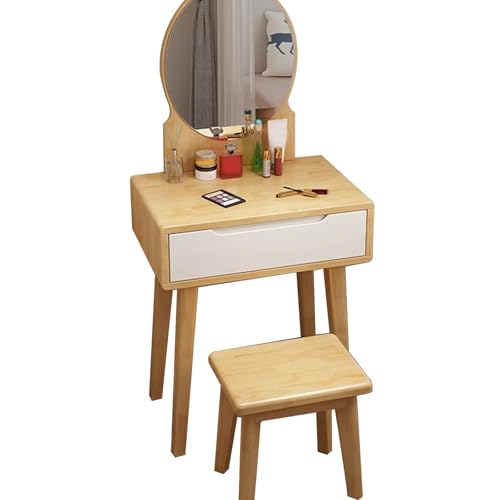 SZKTHD Schminktisch-Set Aus Massivholz Mit Spiegel Und Hocker Frisiertisch Mit Schubladen Und Organizer Für Schlafzimmer, Schminkzimmer(60x40x75cm) von SZKTHD
