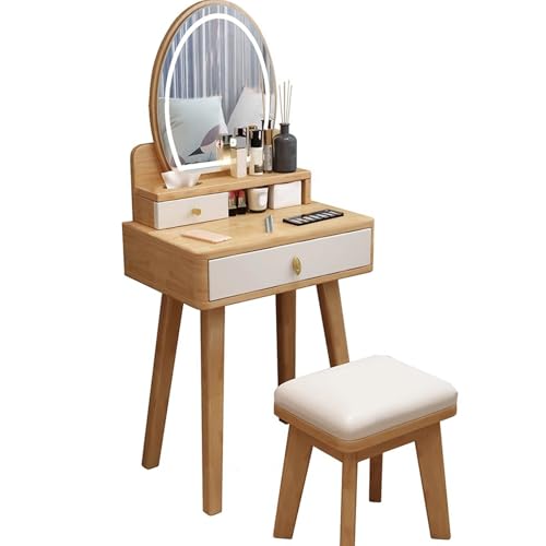 SZKTHD Schminktisch-Set Mit Spiegel Und Hocker Schminktisch Aus Holz Mit Schubladen Und Ablage Frisiertisch Fürs Schlafzimmer Naturholz Und Weiß SZKTHD Schminktisch-Set Mit Spiegel Und Hocker Schminktisch Aus Holz Mit Schubladen Und Ablage Frisiertisch Fürs Schlafzimmer Naturholz Und Weiß von SZKTHD