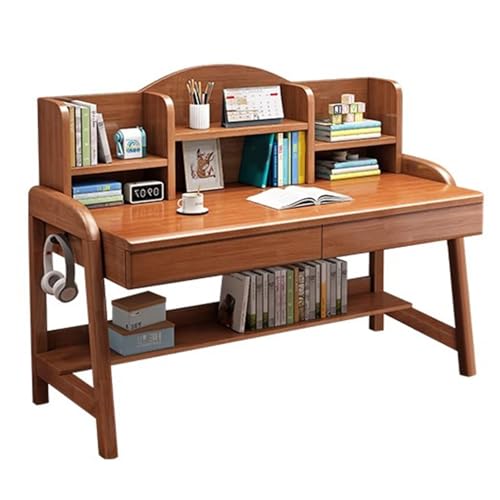 SZKTHD Schreibtisch Aus Massivholz Mit Bücherregal Schreibtisch Mit Schublade Ablage Und Seitlichem Haken Homeoffice-Tisch Für Studenten Jugendliche Oder Das Schlafzimmer(Brown,80x60x76cm) von SZKTHD
