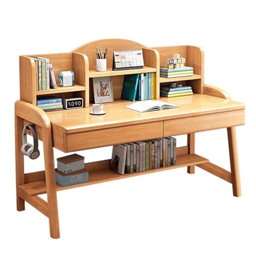 SZKTHD Schreibtisch Aus Massivholz Mit Bücherregal Schreibtisch Mit Schublade Ablage Und Seitlichem Haken Homeoffice-Tisch Für Studenten Jugendliche Oder Das Schlafzimmer(Wood Color,100x60x76cm) von SZKTHD