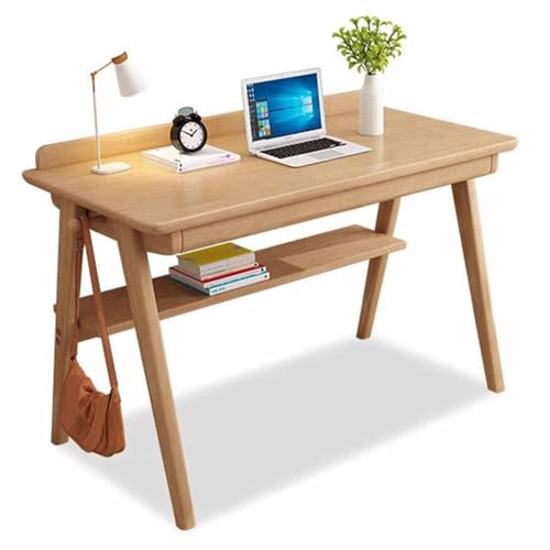 SZKTHD Schreibtisch Aus Massivholz Schreibtisch Für Studenten Computertisch Für Zu Hause Holzschreibtisch Mit Schubladen Material Gummibaumholz(Wood Color,120x60x75cm) von SZKTHD