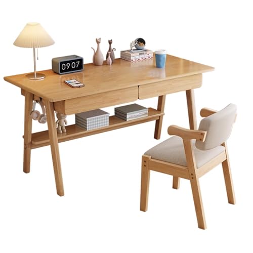 SZKTHD Schreibtisch- Und Stuhlset Aus Holz In Origineller Holzfarbe Computertisch Mit Schubladen Schreibtisch Für Studenten Maler Und Schreibutensilien(100x55x75cm) von SZKTHD
