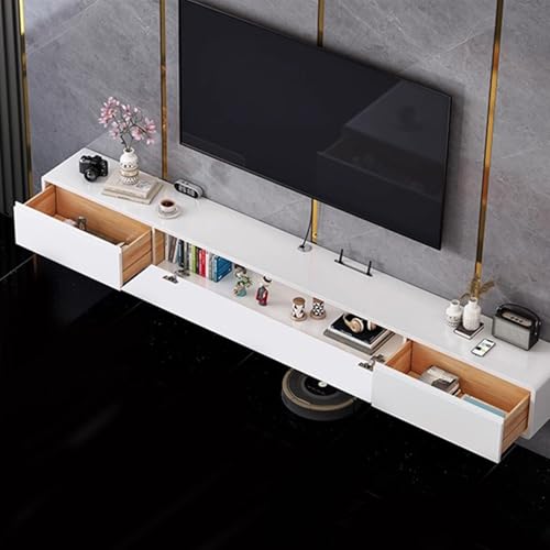 SZKTHD Schwebender TV-Ständer Zur Wandmontage Weiße Medienkonsole Mit 2 Seitlichen Schubladen Und Herunterklappbarer Mitteltür Kabelmanagement Unterhaltungseinheit Für Das Wohnzimmer(120CM/47.2IN) von SZKTHD
