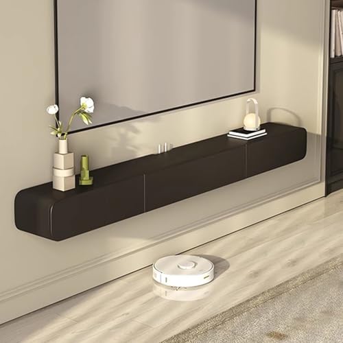SZKTHD Schwebendes TV-Gerät Mit Schubladen Fürs Wohnzimmer Schwarz/weißer Wandmontierter Fernsehschrank Aus Holz Multimedia-Steuerzentrale(Schwarz,200CM/78.7IN) von SZKTHD