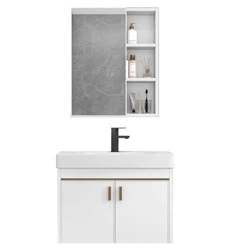 SZKTHD Spiegelschrank Und Waschbecken Wandmontierter Badezimmerschrank Aus Aluminium Badezimmer-Waschtisch-Set Mit Waschbecken Und Wasserhahn(50x25x53cm) von SZKTHD