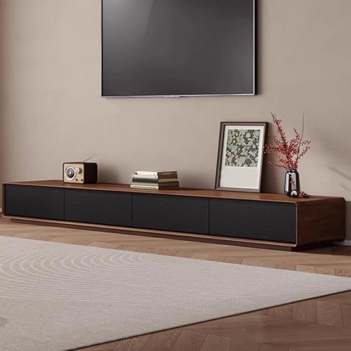 SZKTHD TV-Ständer Für Das Wohnzimmer Entertainment-Center Aus Holz Mit Schwarzen Frontplatten Medienkonsole Im Retro-Walnuss-Finish(200x24x24cm) von SZKTHD