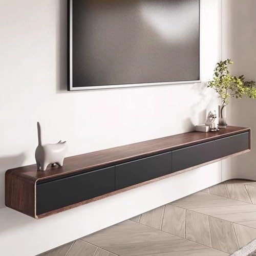 SZKTHD TV-Wandschrank Aus Massivholz In Walnussfarbe Schwebendes TV-Möbel Mit Schubladen Fürs Wohnzimmer Aus Kautschukholz(200x30x24cm) von SZKTHD