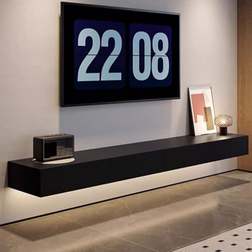 SZKTHD TV-Wandschrank Aus Massivholz Quadratische Schwebende TV-Einheit Multimedia-Konsole Für Das Wohnzimmer Gummibaumholz(Schwarz,200CM/78.7IN) von SZKTHD
