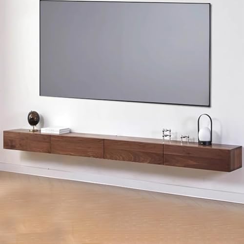 SZKTHD TV-Wandschrank Aus Massivholz Quadratische Schwebende TV-Einheit Multimedia-Konsole Für Das Wohnzimmer Gummibaumholz(Walnut Color,240CM/94.5IN) von SZKTHD