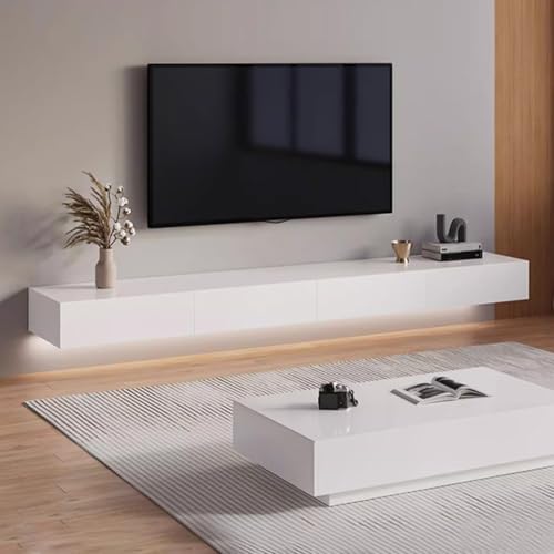 SZKTHD TV-Wandschrank Aus Massivholz Quadratische Schwebende TV-Einheit Multimedia-Konsole Für Das Wohnzimmer Gummibaumholz(Weiß,150CM/59.1IN) von SZKTHD