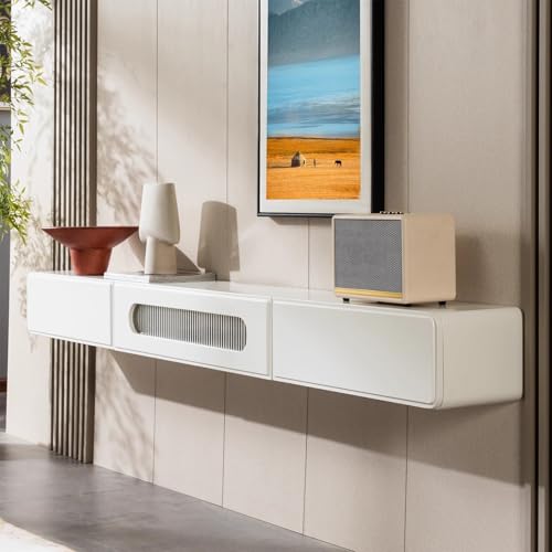 SZKTHD TV-Wandschrank Aus Massivholz Schwebendes TV-Gerät In Weiß 150/180/200/220 cm Media-Entertainment-Center Für Das Wohnzimmer(200CM/78.7IN) von SZKTHD