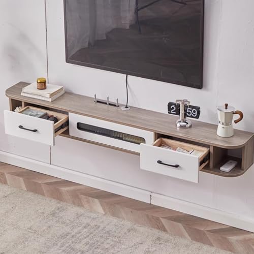 SZKTHD TV-Wandschrank Schwebendes TV-Möbel Aus Massivholz Aufbewahrungsschrank Für Mediengeräte Multimedia-Steuerzentrale(Grey,120x24x20cm) von SZKTHD